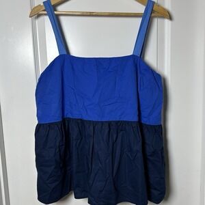 LOFT Blue Colorblock Peplum Cami Top Coastal Cool Euro Summer Art Girl Style